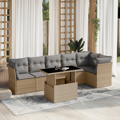 7 Piece Garden Sofa Set With Cushions Poly Rattan