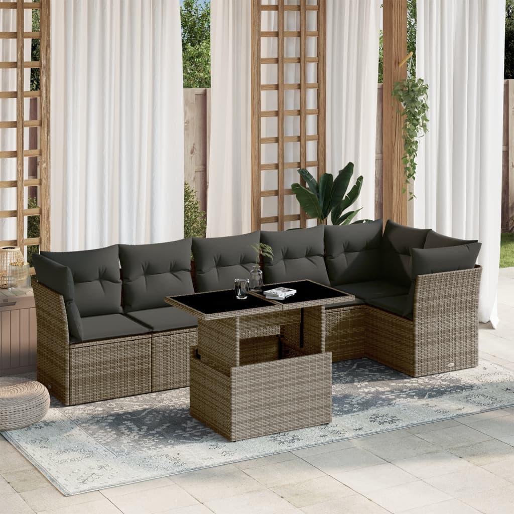 7 Piece Garden Sofa Set With Cushions Poly Rattan