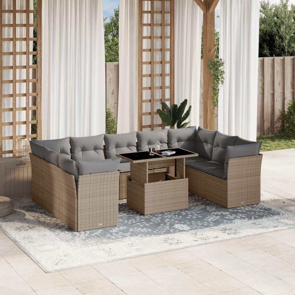 10 Piece Garden Sofa Set With Cushions Poly Rattan
