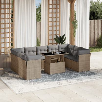 10 Piece Garden Sofa Set With Cushions Poly Rattan