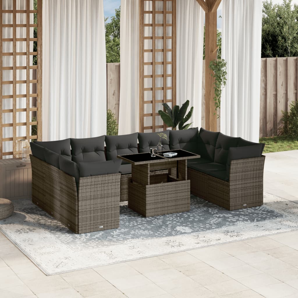 10 Piece Garden Sofa Set With Cushions Poly Rattan