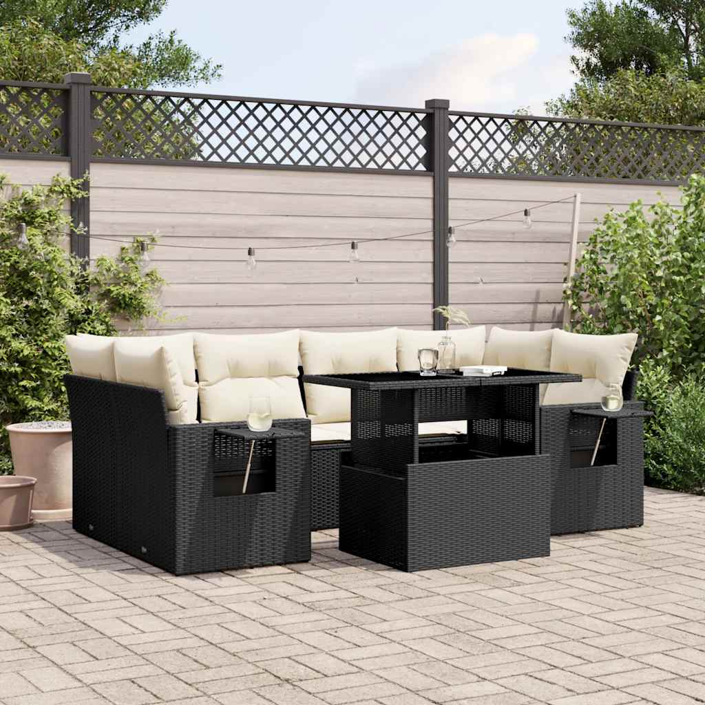 7 Piece Garden Sofa Set With Cushions Poly Rattan