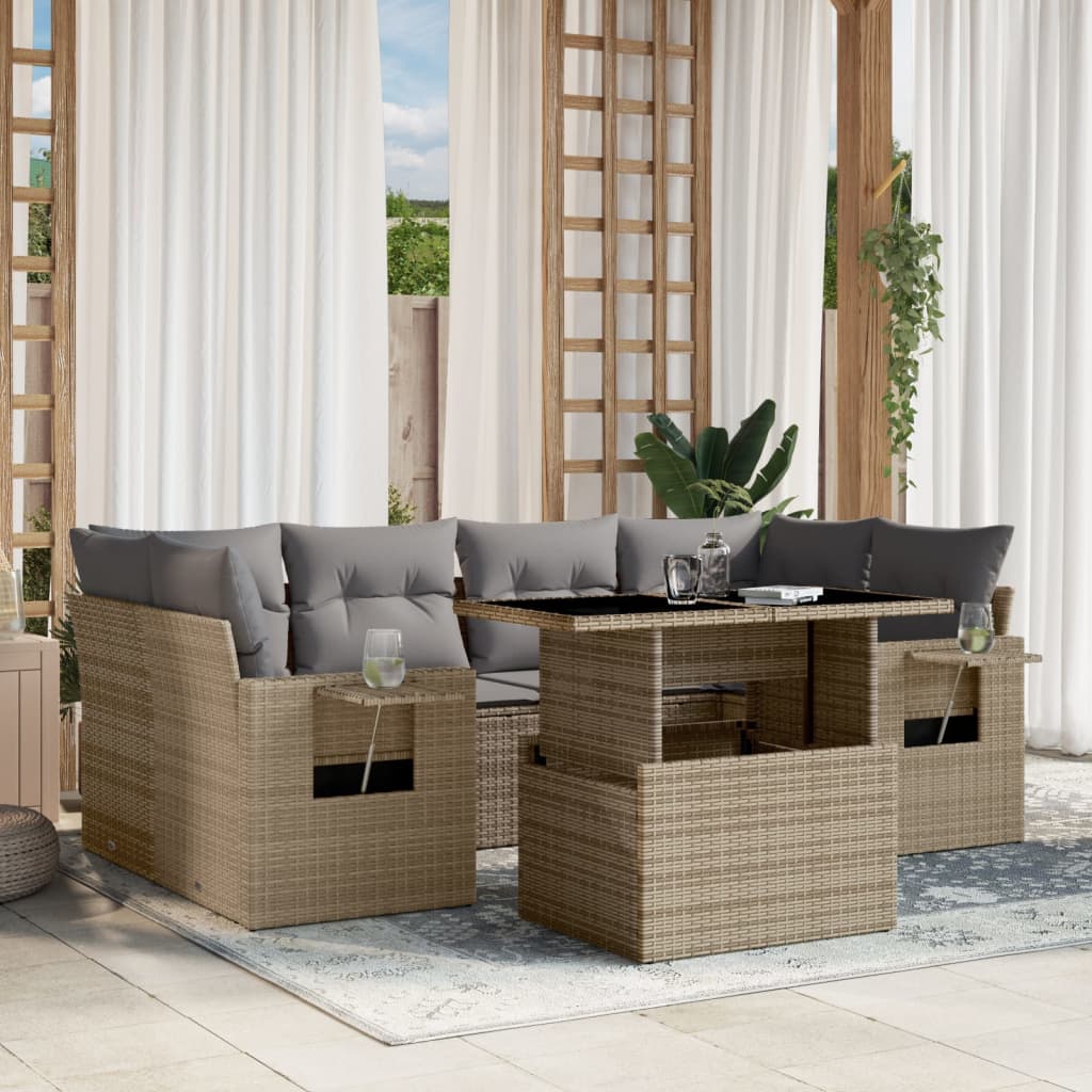 7 Piece Garden Sofa Set With Cushions Poly Rattan