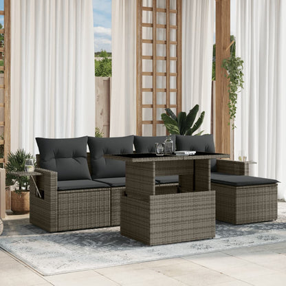 6 Piece Garden Sofa Set With Cushions Poly Rattan