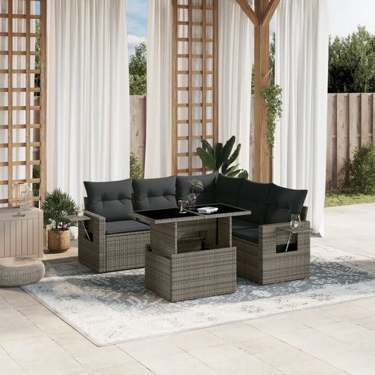 6 Piece Garden Sofa Set With Cushions Poly Rattan