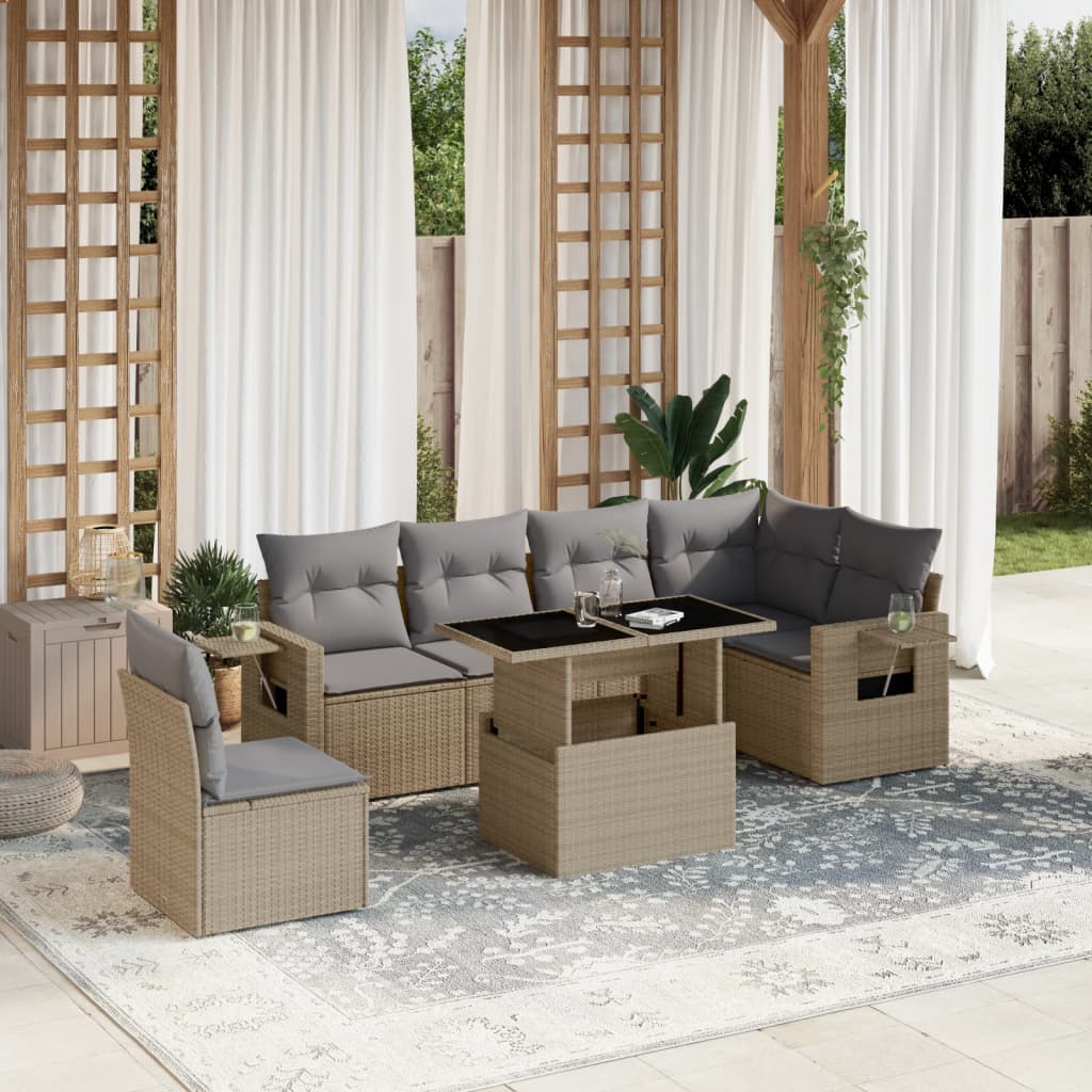 7 Piece Garden Sofa Set With Cushions Poly Rattan