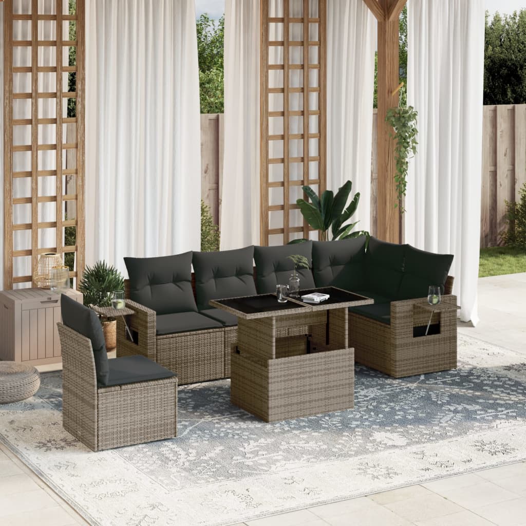 7 Piece Garden Sofa Set With Cushions Poly Rattan