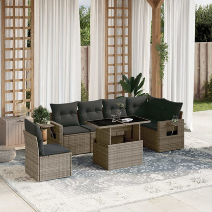 7 Piece Garden Sofa Set With Cushions Poly Rattan