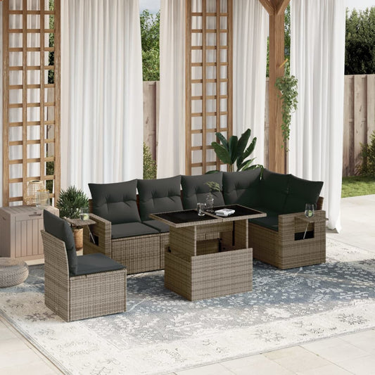 7 Piece Garden Sofa Set With Cushions Poly Rattan