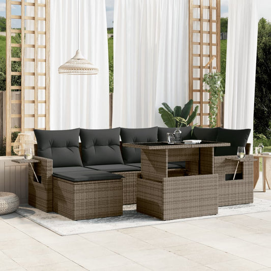 7 Piece Garden Sofa Set With Cushions Poly Rattan