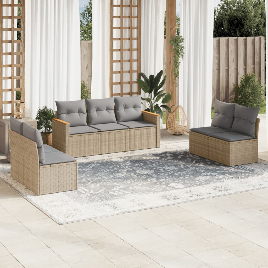 7 Piece Garden Sofa Set With Cushions Poly Rattan