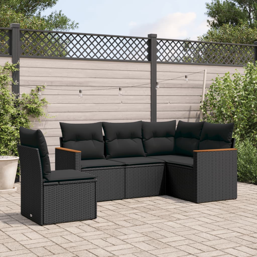 5 Piece Garden Sofa Set With Cushions Poly Rattan