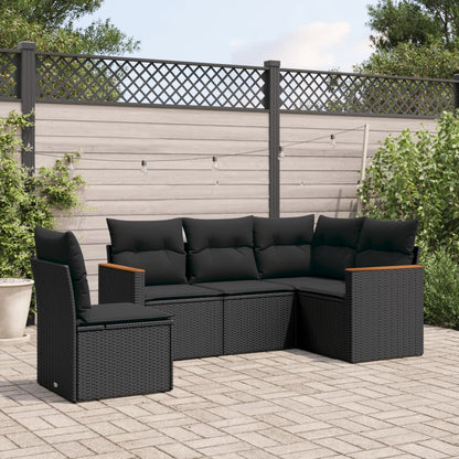 5 Piece Garden Sofa Set With Cushions Poly Rattan