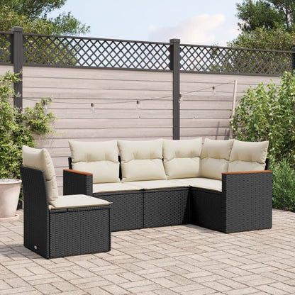 5 Piece Garden Sofa Set With Cushions Poly Rattan