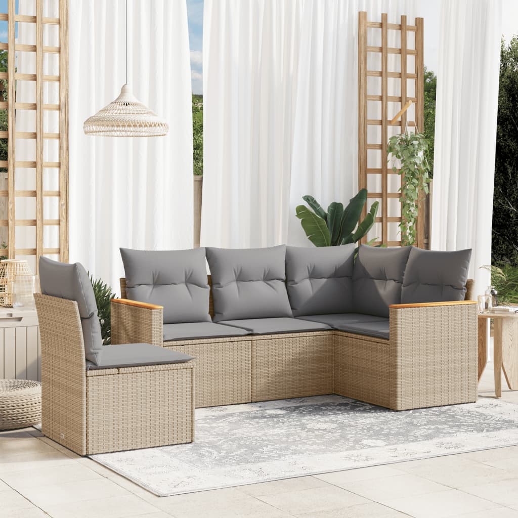 5 Piece Garden Sofa Set With Cushions Poly Rattan