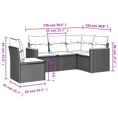 5 Piece Garden Sofa Set With Cushions Poly Rattan
