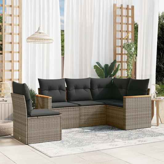 5 Piece Garden Sofa Set With Cushions Poly Rattan