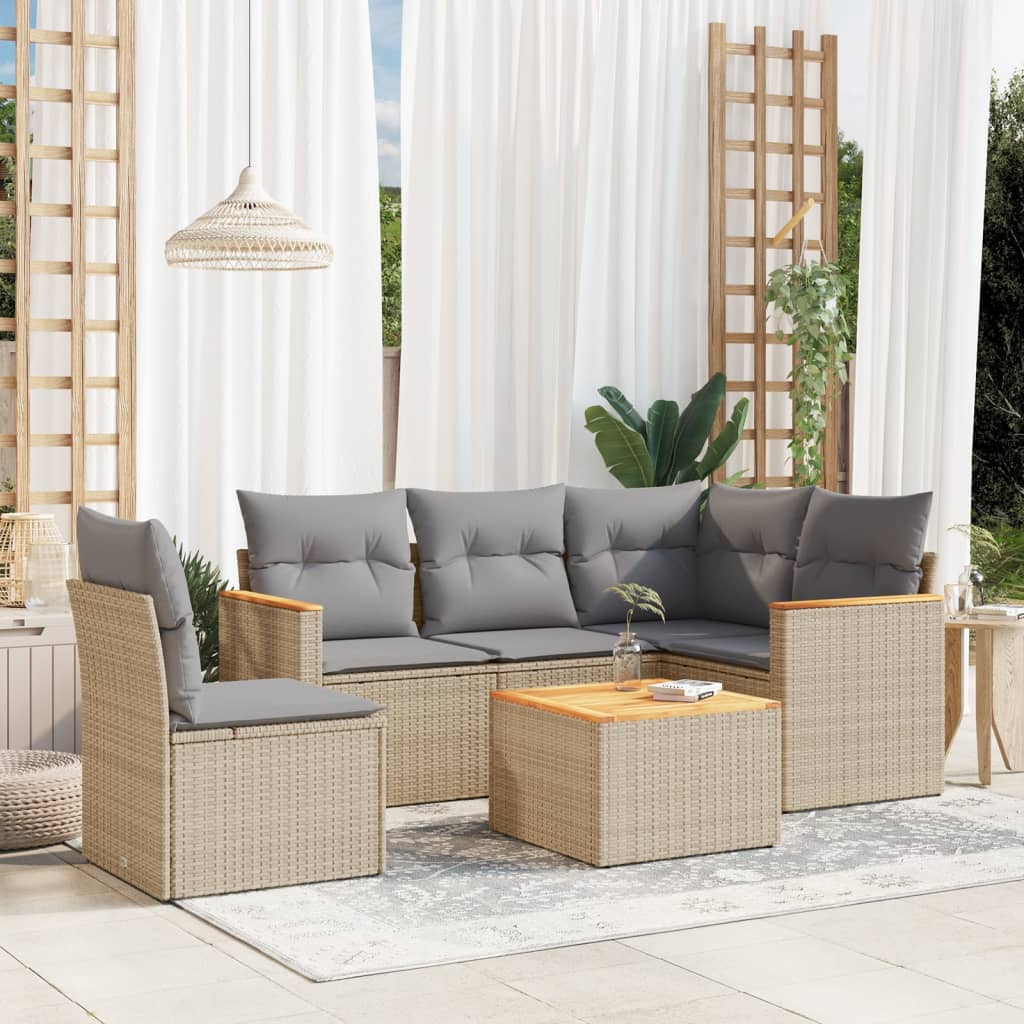 5 Piece Garden Sofa Set With Cushions Poly Rattan