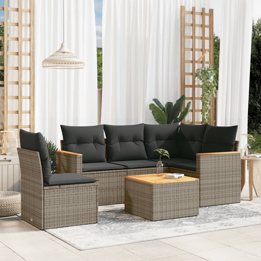 5 Piece Garden Sofa Set With Cushions Poly Rattan