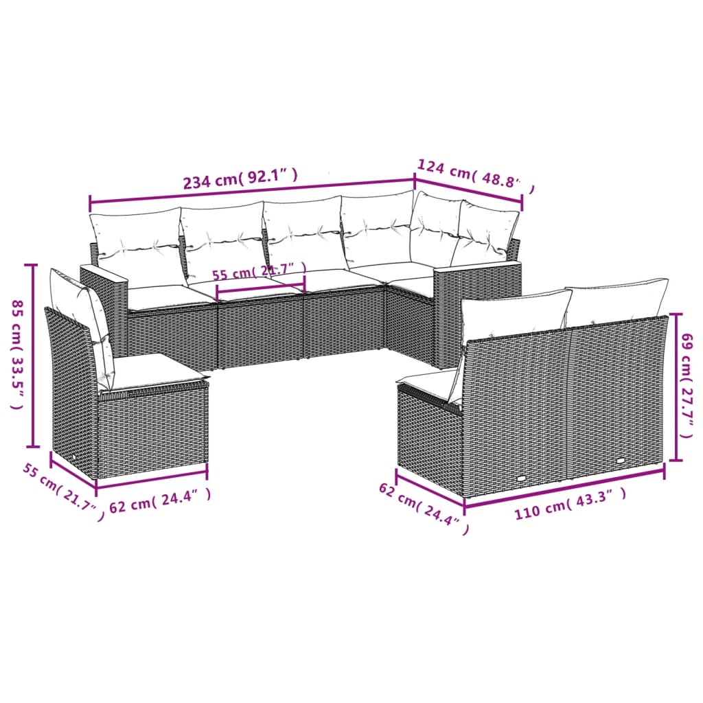 8 Piece Garden Sofa Set With Cushions Poly Rattan