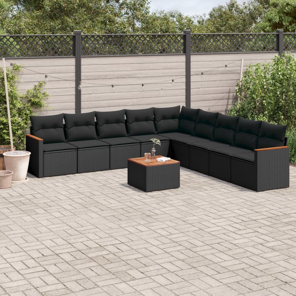10 Piece Garden Sofa Set With Cushions Poly Rattan