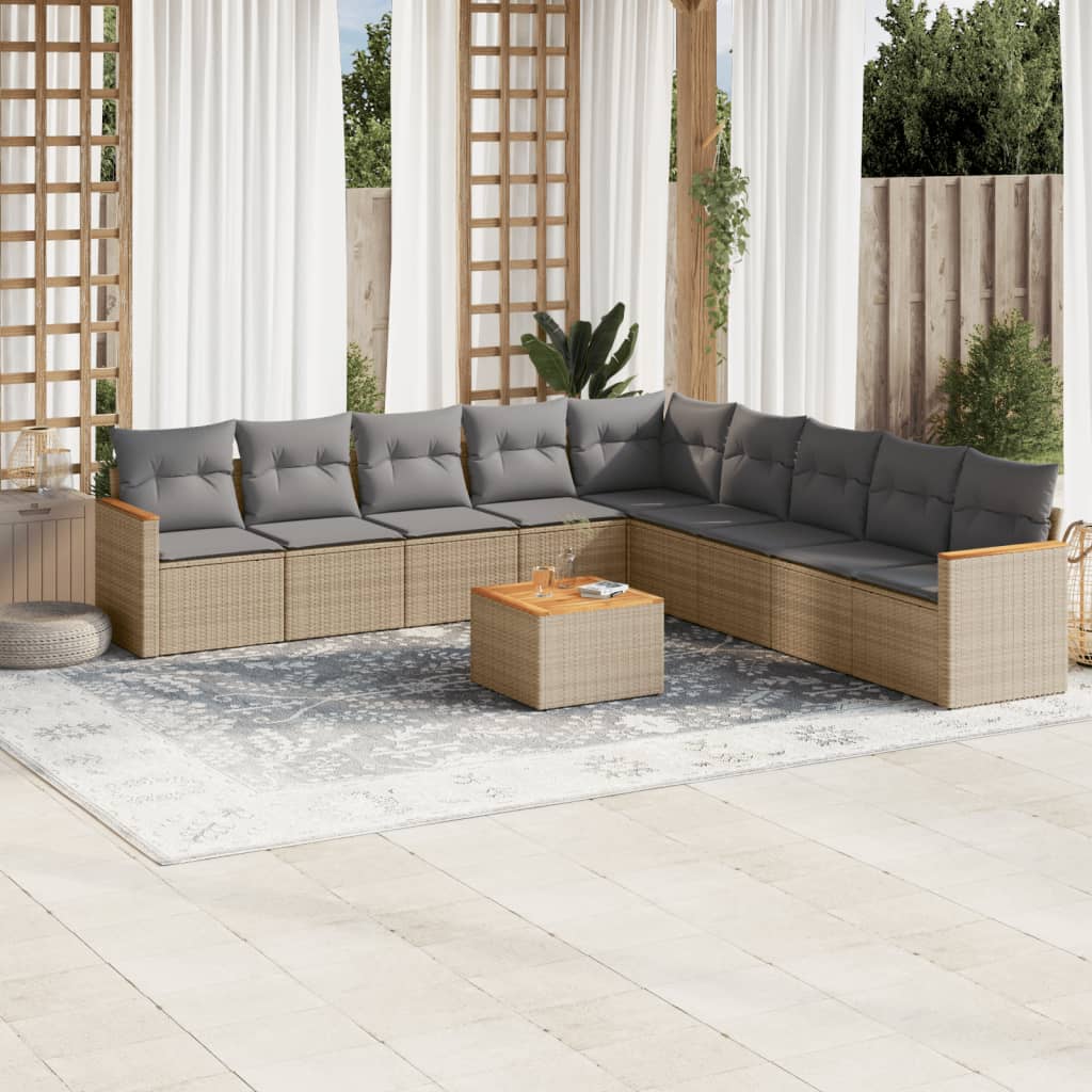 10 Piece Garden Sofa Set With Cushions Poly Rattan