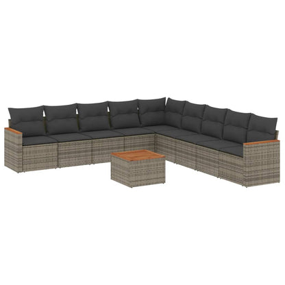 10 Piece Garden Sofa Set With Cushions Poly Rattan