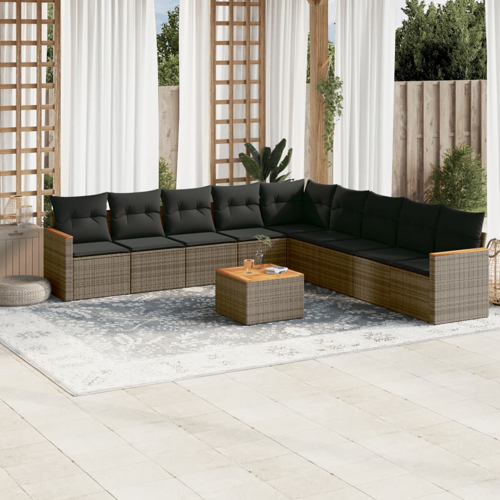 10 Piece Garden Sofa Set With Cushions Poly Rattan