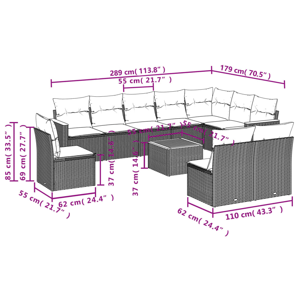 11 Piece Garden Sofa Set With Cushions Poly Rattan