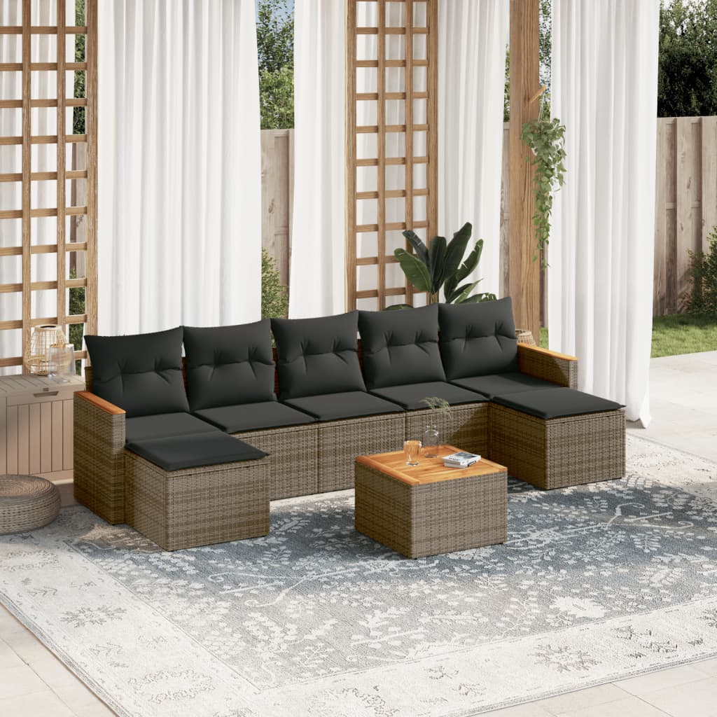 7 Piece Garden Sofa Set With Cushions Poly Rattan
