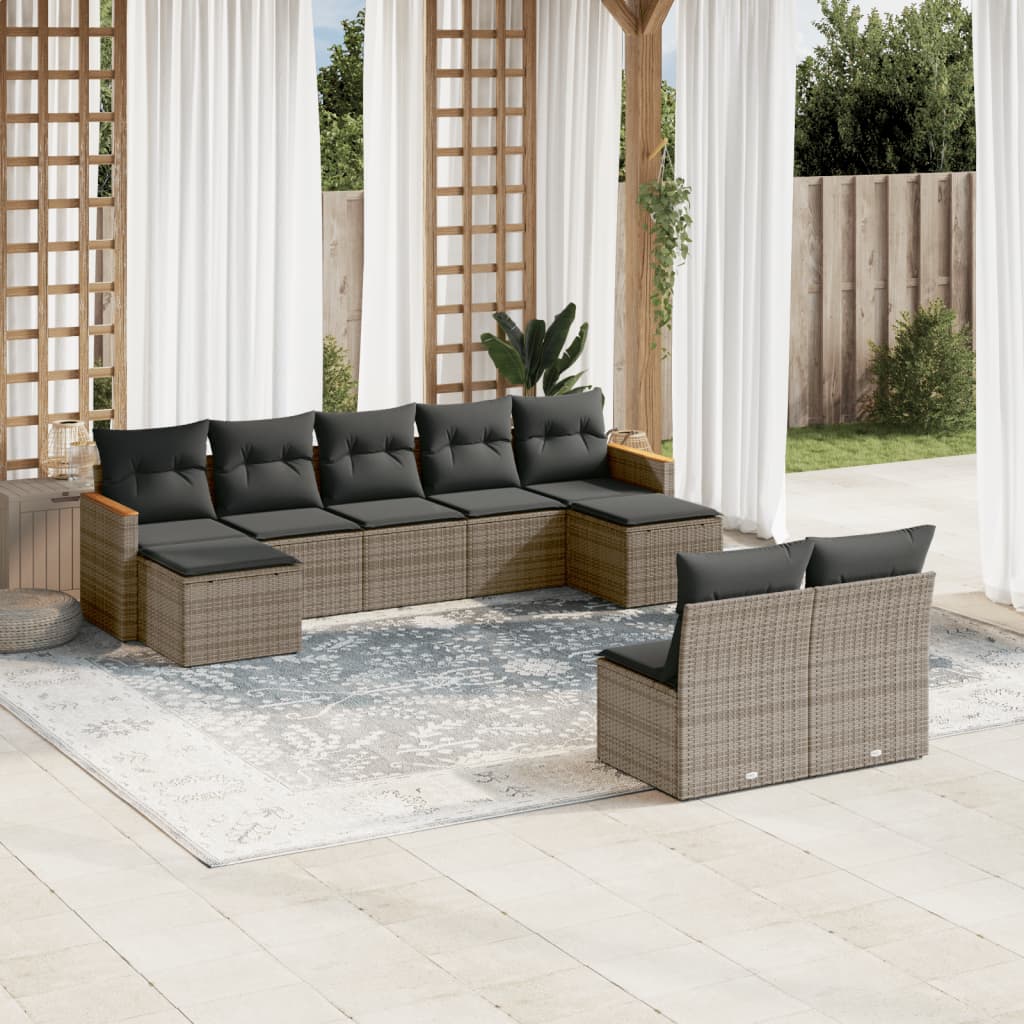 10 Piece Garden Sofa Set With Cushions Poly Rattan