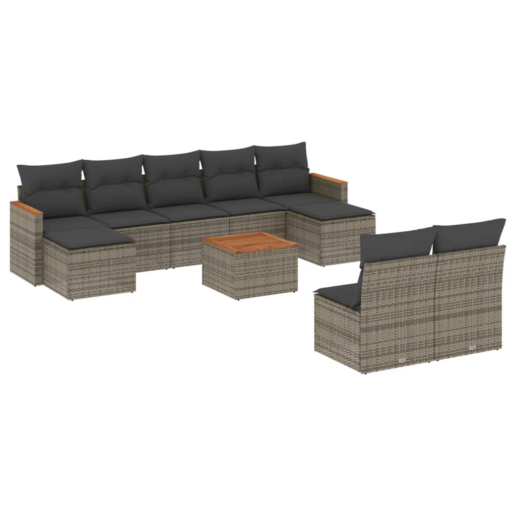 10 Piece Garden Sofa Set With Cushions Poly Rattan