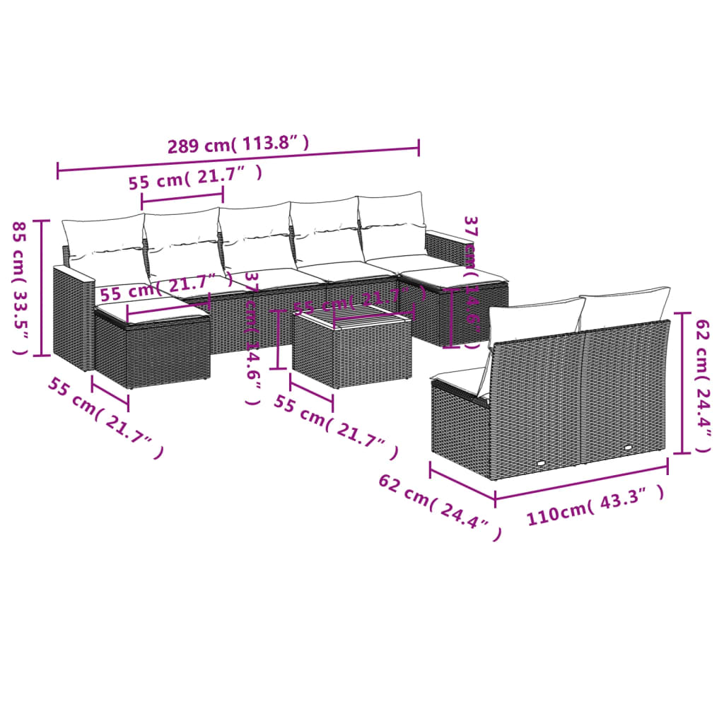 10 Piece Garden Sofa Set With Cushions Poly Rattan