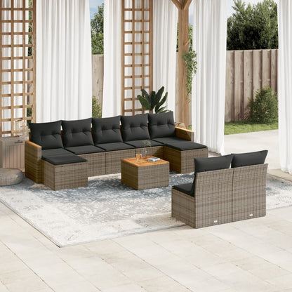 10 Piece Garden Sofa Set With Cushions Poly Rattan