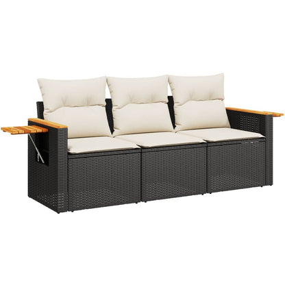 3 Piece Garden Sofa Set With Cushions Black Poly Rattan