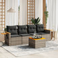 5 Piece Garden Sofa Set With Cushions Black Poly Rattan