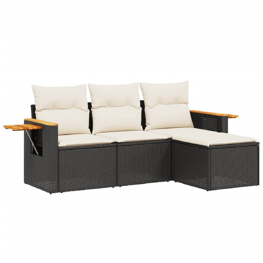 4 Piece Garden Sofa Set With Cushions Black Poly Rattan