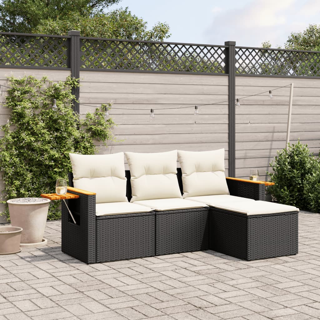 4 Piece Garden Sofa Set With Cushions Black Poly Rattan