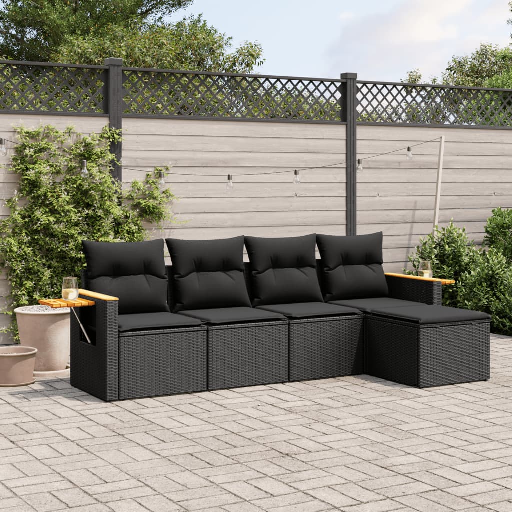 6 Piece Garden Sofa Set With Cushions Black Poly Rattan