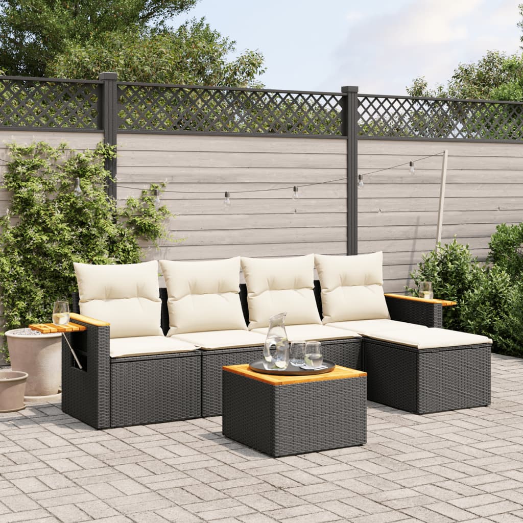 6 Piece Garden Sofa Set With Cushions Black Poly Rattan