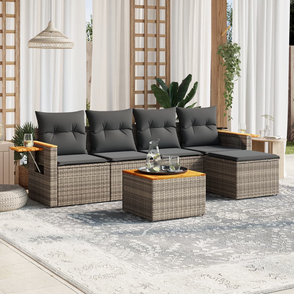 6 Piece Garden Sofa Set With Cushions Black Poly Rattan