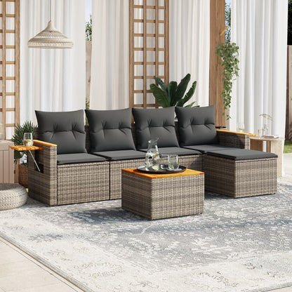 6 Piece Garden Sofa Set With Cushions Black Poly Rattan