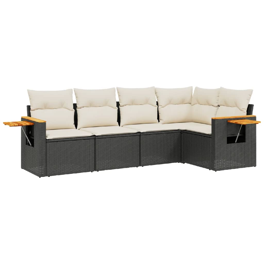 5 Piece Garden Sofa Set With Cushions Black Poly Rattan