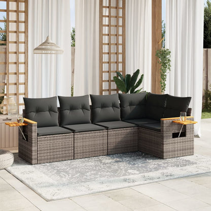 5 Piece Garden Sofa Set With Cushions Black Poly Rattan