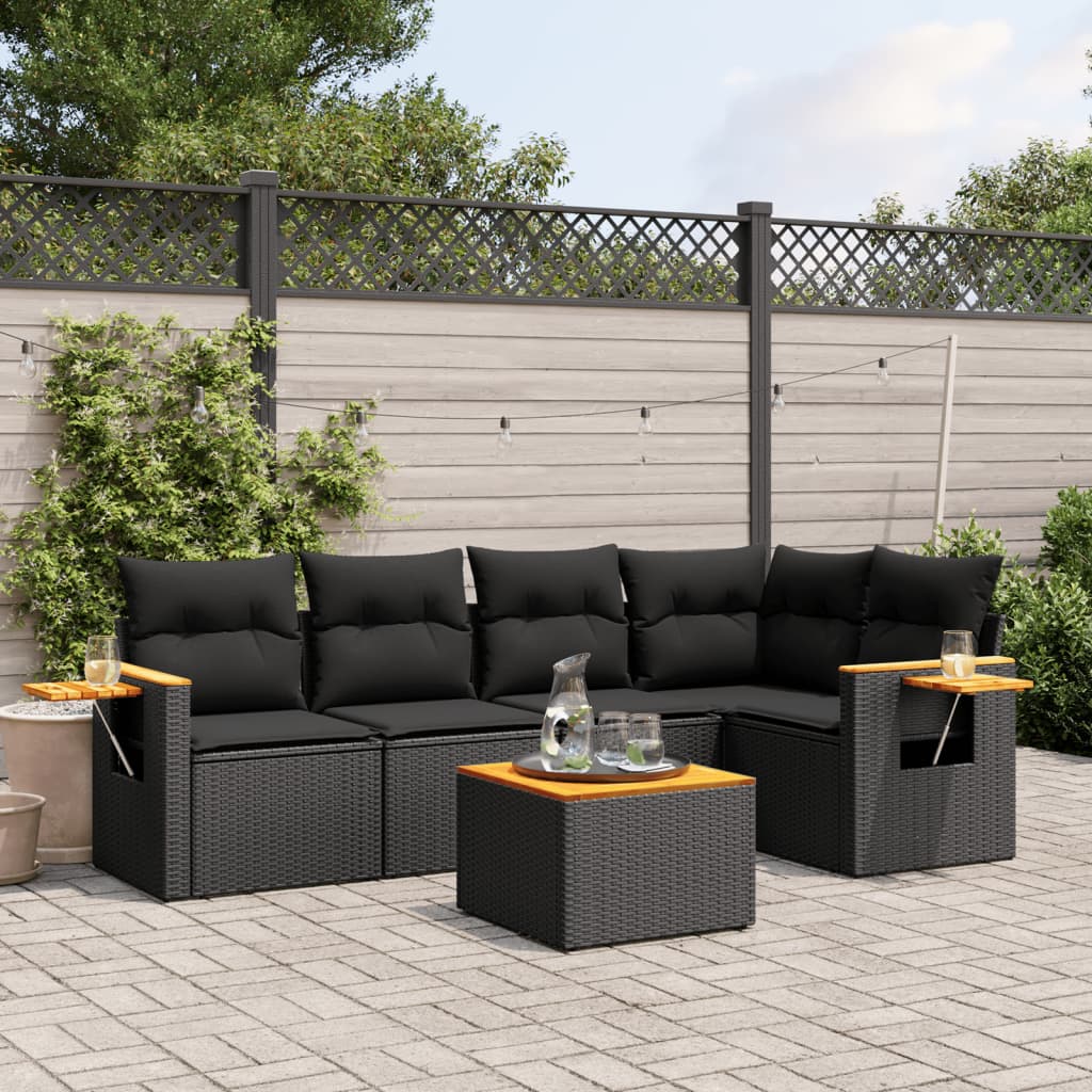 5 Piece Garden Sofa Set With Cushions Black Poly Rattan