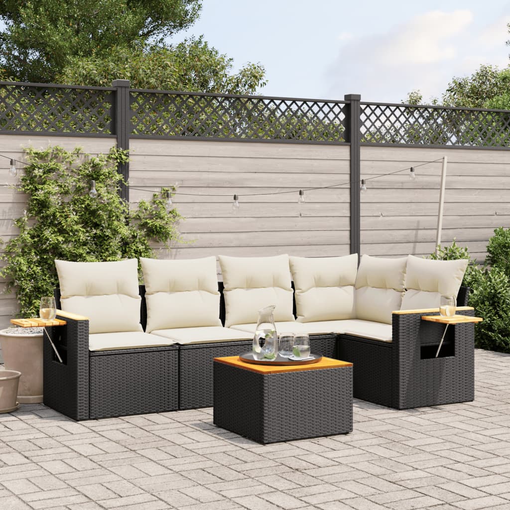 5 Piece Garden Sofa Set With Cushions Black Poly Rattan
