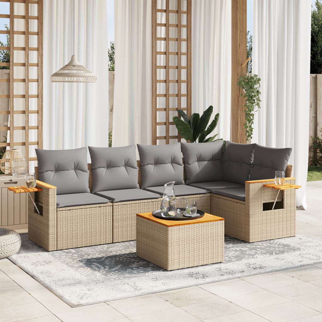 5 Piece Garden Sofa Set With Cushions Black Poly Rattan