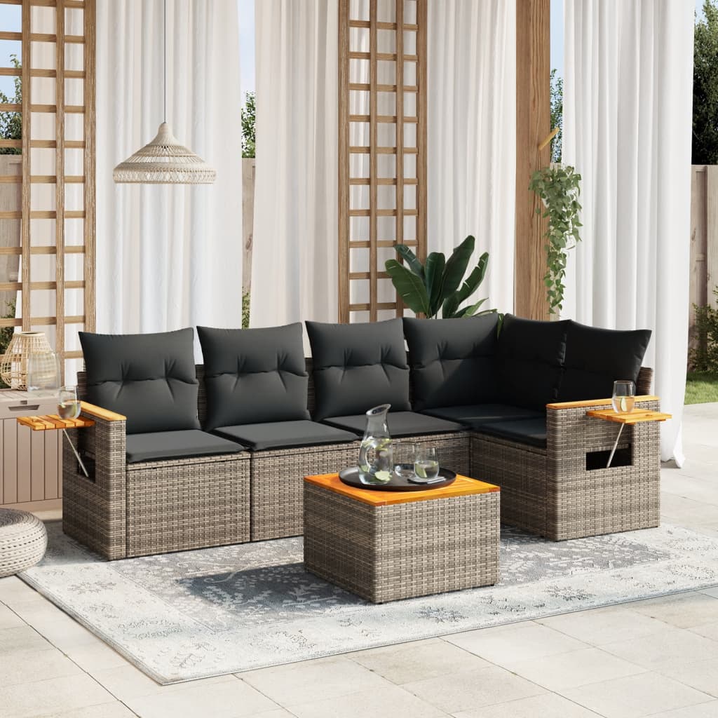 5 Piece Garden Sofa Set With Cushions Black Poly Rattan