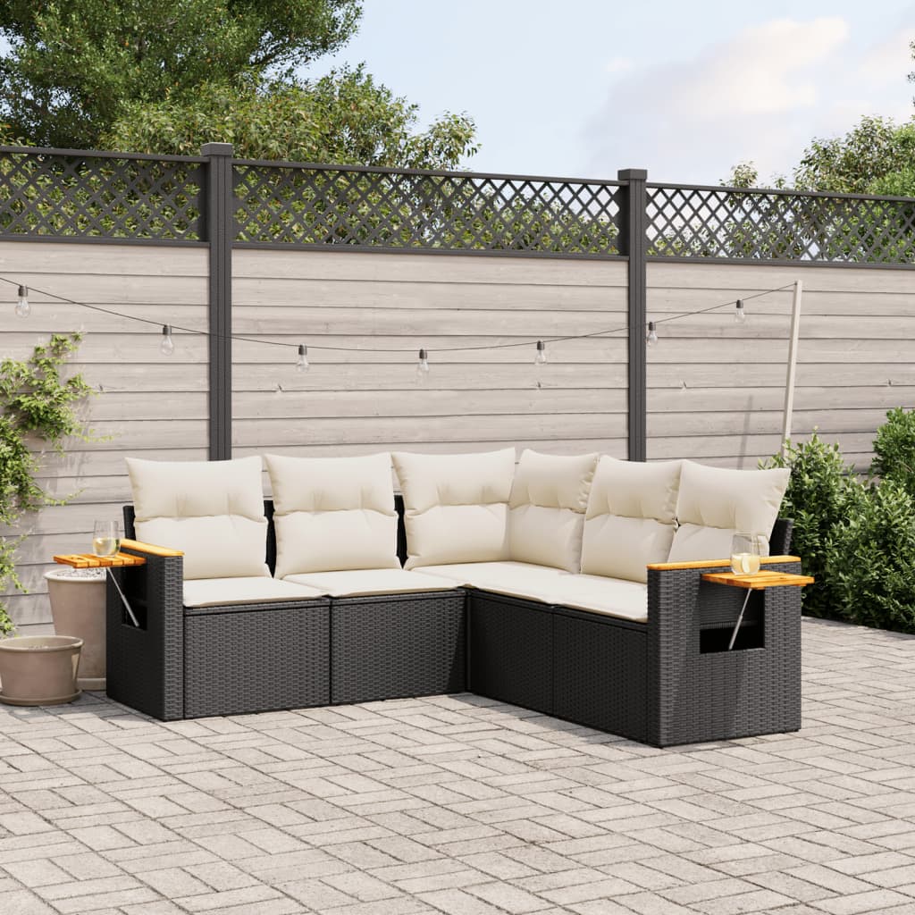 6 Piece Garden Sofa Set With Cushions Black Poly Rattan