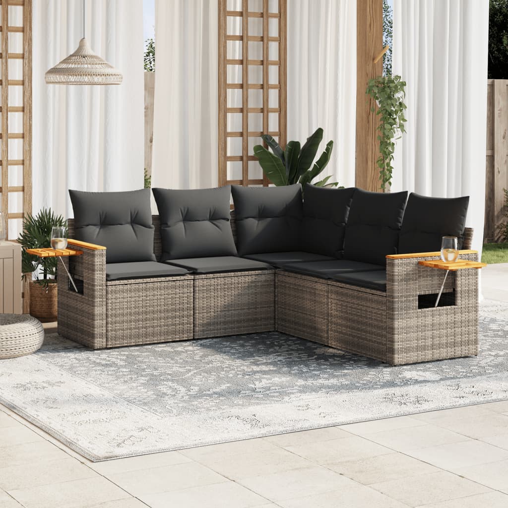 6 Piece Garden Sofa Set With Cushions Black Poly Rattan